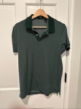 Theory Men's Forest Green Short-Sleeve Polo with Contrast Collar